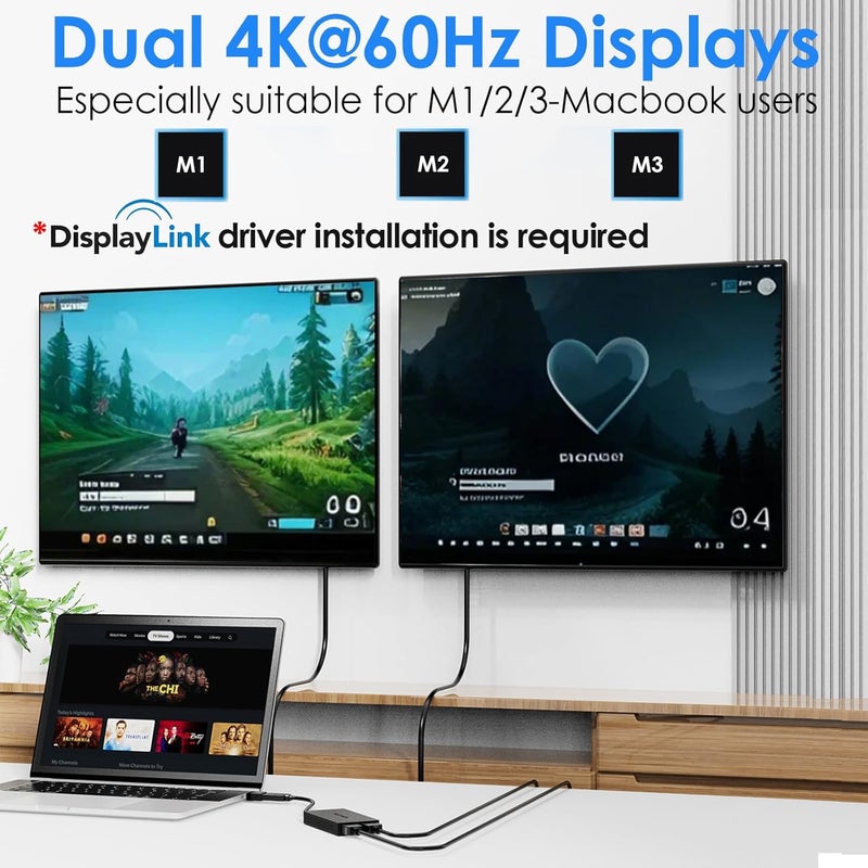 WAVLINK USB 3.0 & USB C to Dual HDMI Adapter 4K@60Hz for 2 Monitors, DisplayLink USB C HDMI Adapter for Dual Monitor, for Mac M1/M2/M3, Windows, ChromeOS, Ubuntu, Android - Image 2